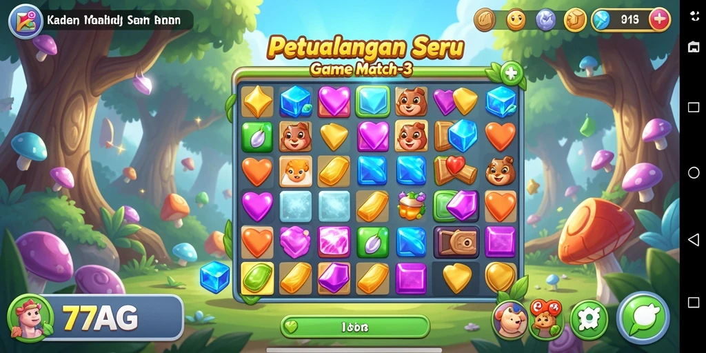 Screenshot gameplay 77AG yang penuh warna dan menarik.