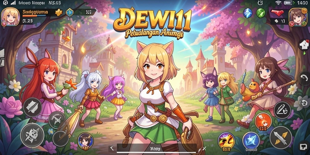 Tangkapan layar DEWI11 menampilkan aksi seru karakter dalam dunia anime.