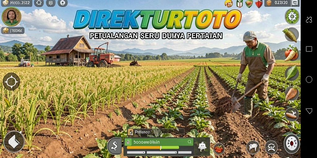 Screenshot tampilan gameplay yang menunjukkan aksi berkebun di DIREKTURTOTO.