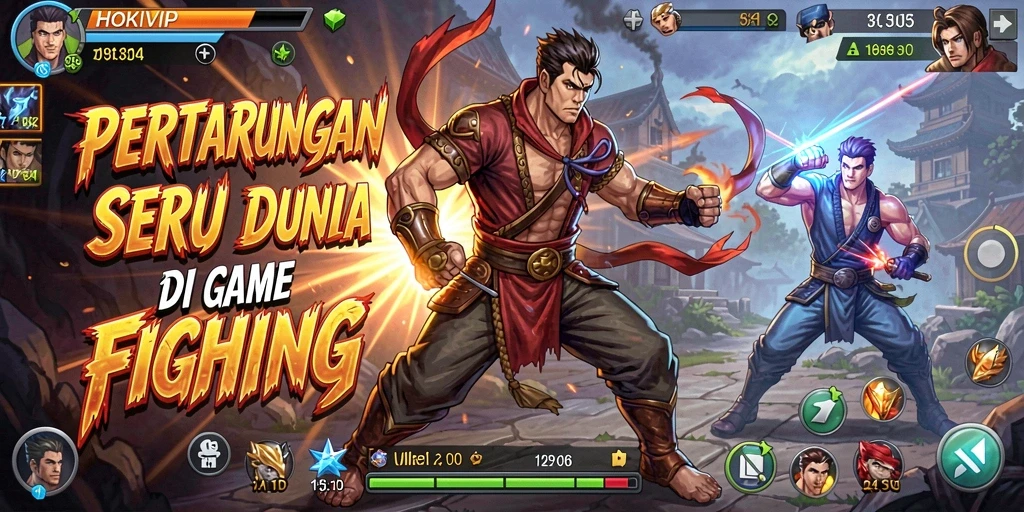 Tampilan gameplay HOKIVIP dengan karakter bertarung yang intens.
