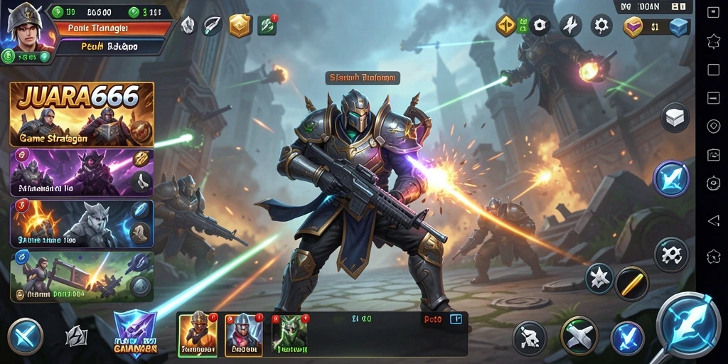 Screenshot gameplay <strong>JUARA666</strong> yang menampilkan pertarungan strategi epik.