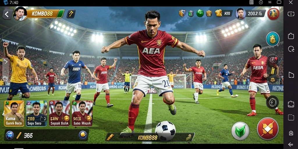 Tampilan gameplay seru di KOMBO88 dengan aksi melawan tim lawan.