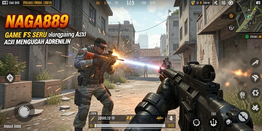 Screenshot NAGA889 menampilkan momen menegangkan dalam pertempuran FPS.
