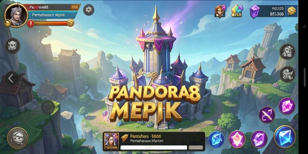 Tampilan gameplay seru dari PANDORA88 menampilkan menara dan gelombang musuh.