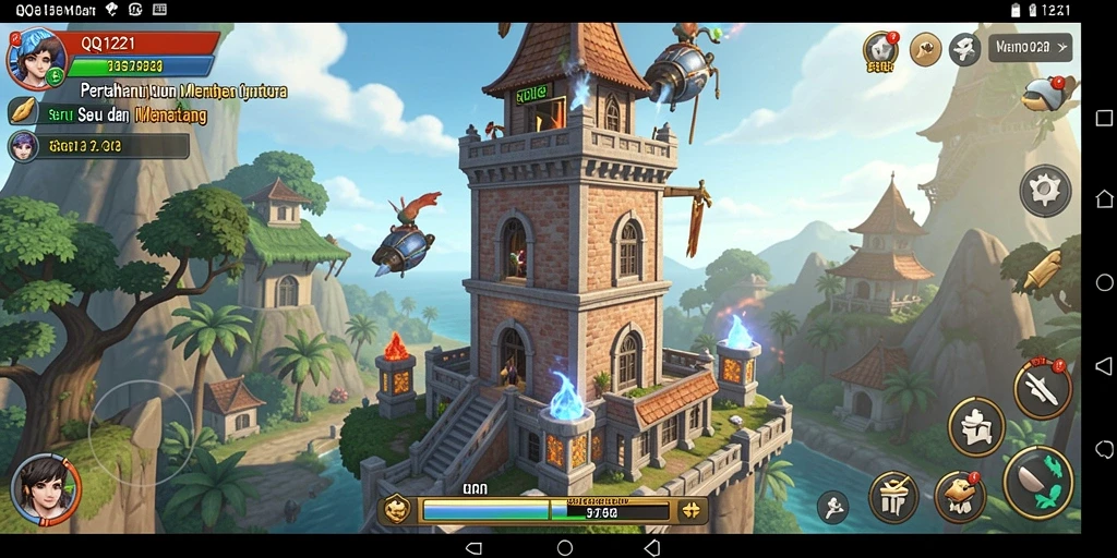 Tangkapan layar menampilkan aksi pertempuran seru dalam game Tower Defense.