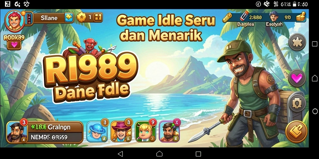 Screenshot utama RI889 menampilkan gameplay santai dan karakter menarik.