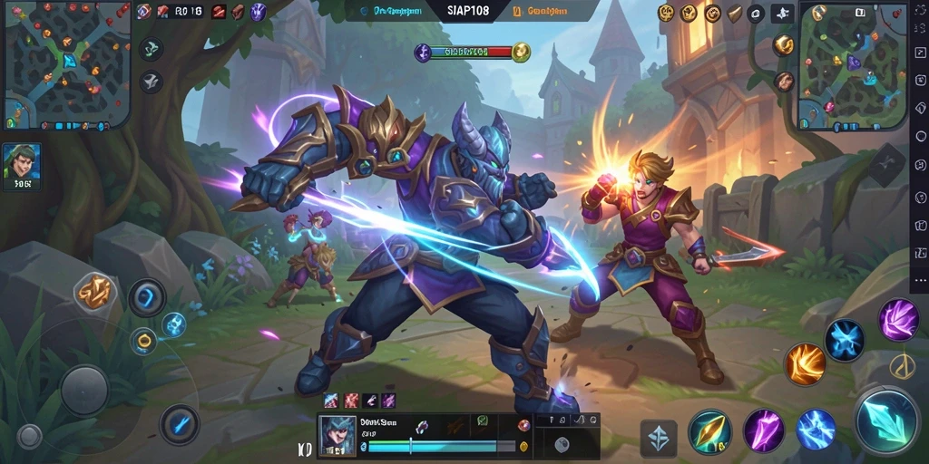 Tampilan utama gameplay <strong>SIAP108</strong> dengan aksi MOBA yang intens.