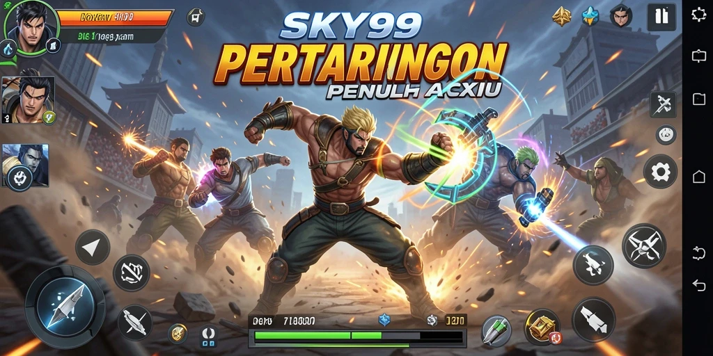 Tampilan aksi pertarungan seru di SKY99 dengan karakter beragam.