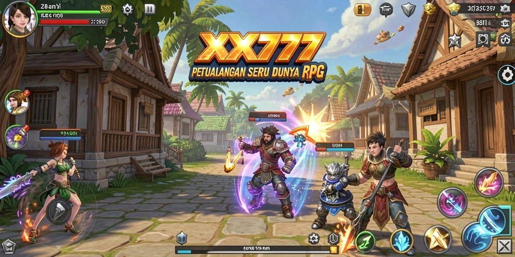 Tangkapan layar utama XXX777 menampilkan pertarungan RPG yang intens dan grafis menawan.